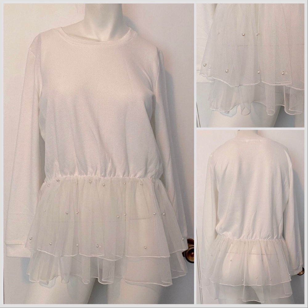 Alythea Long Sleeve Blouse with tulle and beaded Pearl Design